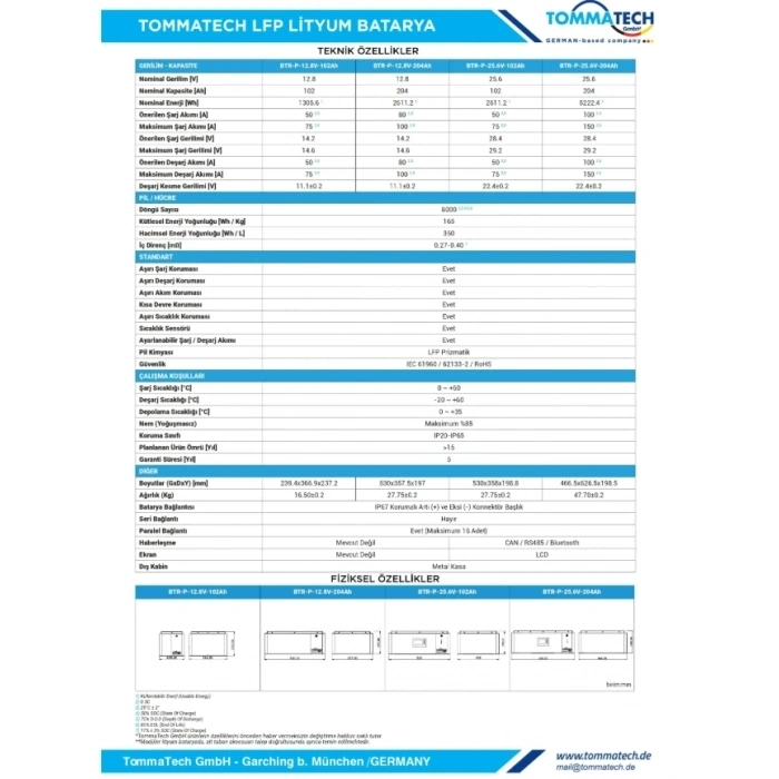 TommaTech 25.6V 204Ah Modüler LiFePO4 Lityum Batarya