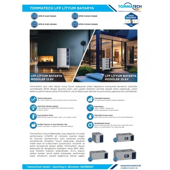 TommaTech 25.6V 204Ah Modüler LiFePO4 Lityum Batarya