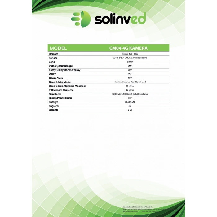 Solinved Güneş Enerjili Akıllı PTZ 4G Kamera