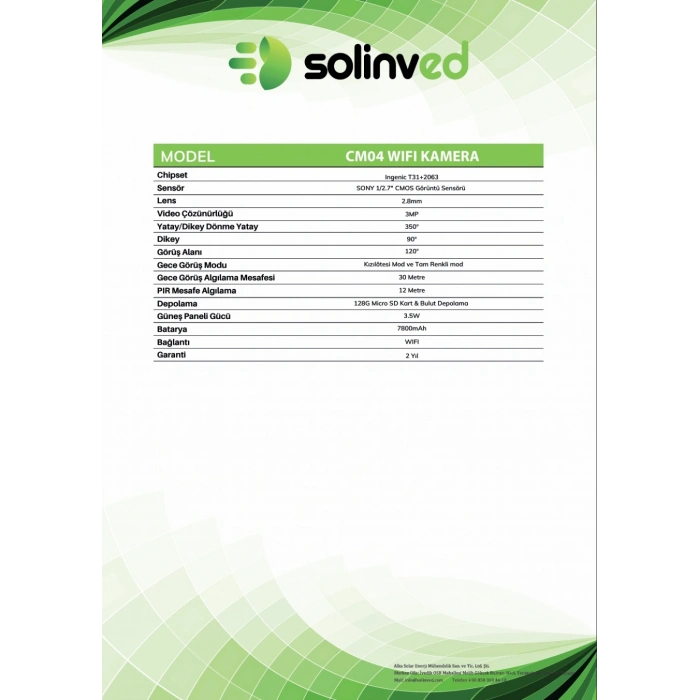 Solinved Güneş Enerjili Akıllı PTZ Wifi Kamera