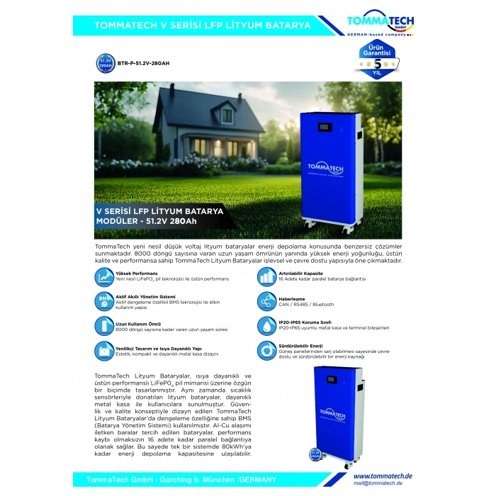 Tommatech 51.2V 280Ah 15 KW Lityum Akü