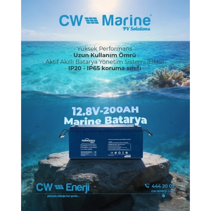 Tommatech Marine ABS Kasa Batarya 12.8V 200AH LFP Lityum Batarya