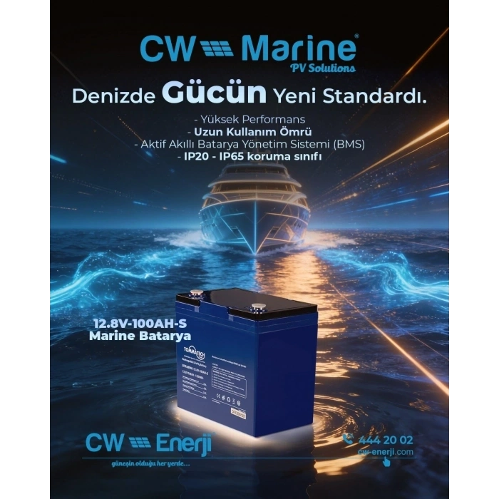 Tommatech Marine ABS Kasa Batarya 12.8V 100AH LFP Lityum Batarya