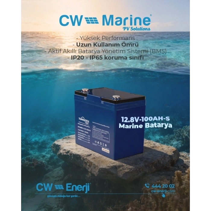 Tommatech Marine ABS Kasa Batarya 12.8V 100AH LFP Lityum Batarya