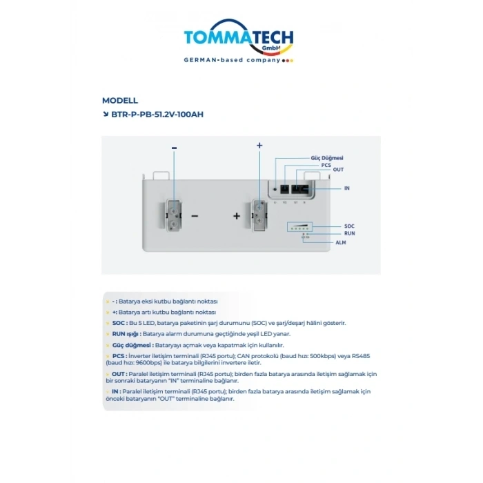 TommaTech PB Serisi 51.2V 100Ah LFP Lityum Batarya