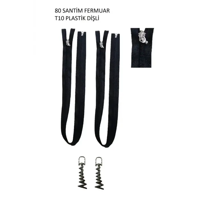 2 Adet 80 cm Plastik Dişli Fermuar Seti T10 Model