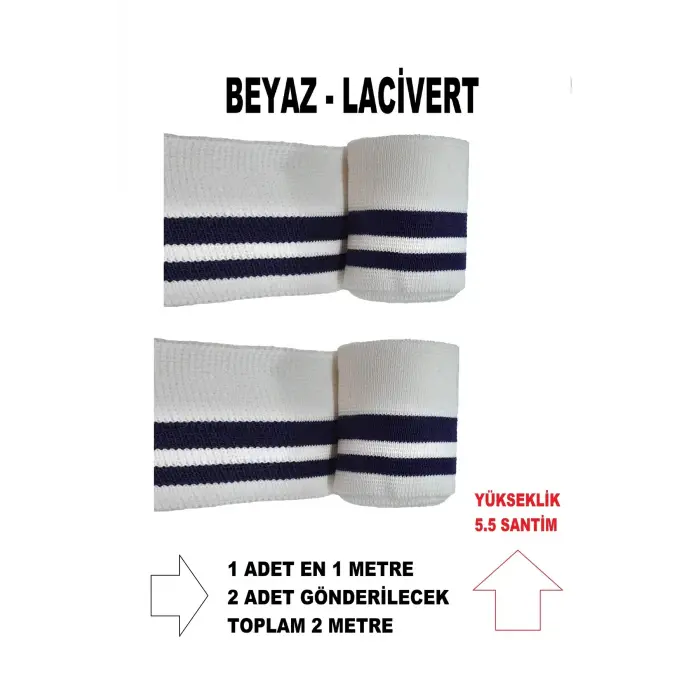 2 Adet Çizgili Ribana Bant Triko Dokuma – Beyaz Lacivert T 541