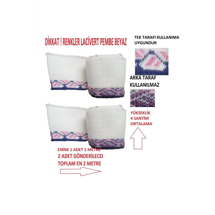 2 Adet Triko Ribana Şerit Bant Tek Taraflı Kullanıma Uygun – Beyaz Lacivert Pembe T 539
