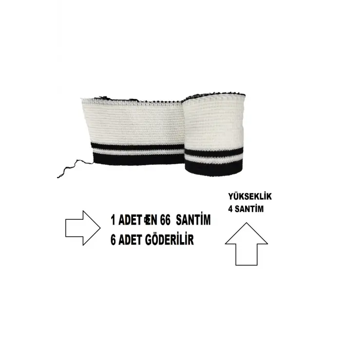 6 Adet Çizgili Ribana Bant İki Taraflı Kullanıma Uygun En 66 Cm Boy 4 Cm– Beyaz Üzerine Siyah T 542