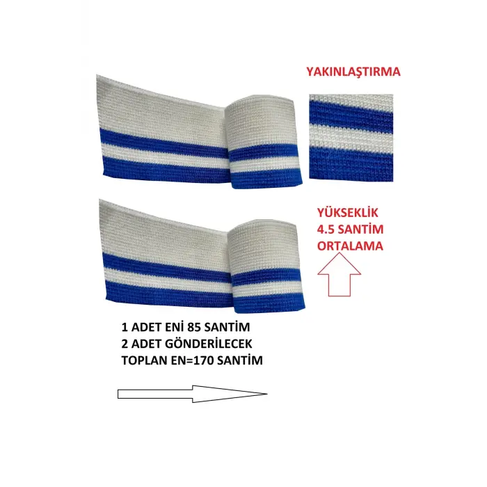 Triko Ribana Kumaş Triko Dokuma 2 Adet Beyaz Mavi Çizgili Şerit Bant T 534