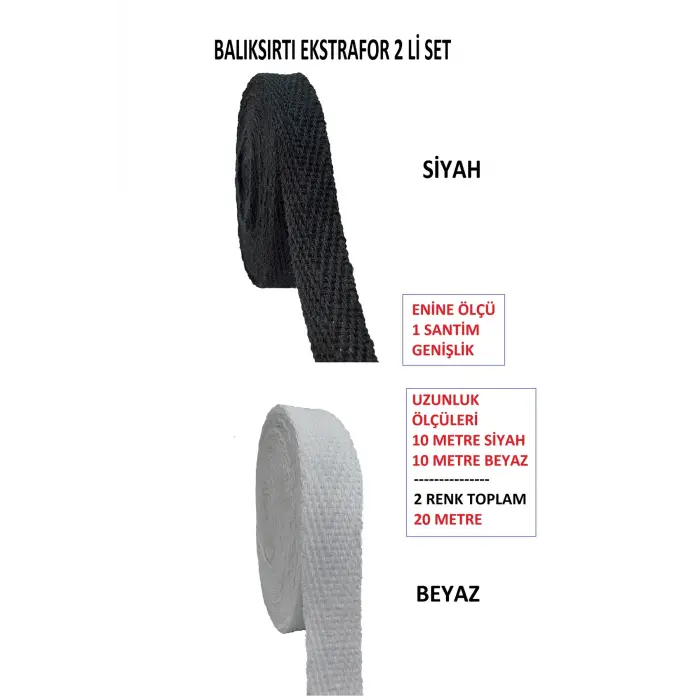 Ekstrafor Şerit 10 Metre Siyah 10 Metre Beyaz 1 Santim Genişlik Toplam 20 Metre