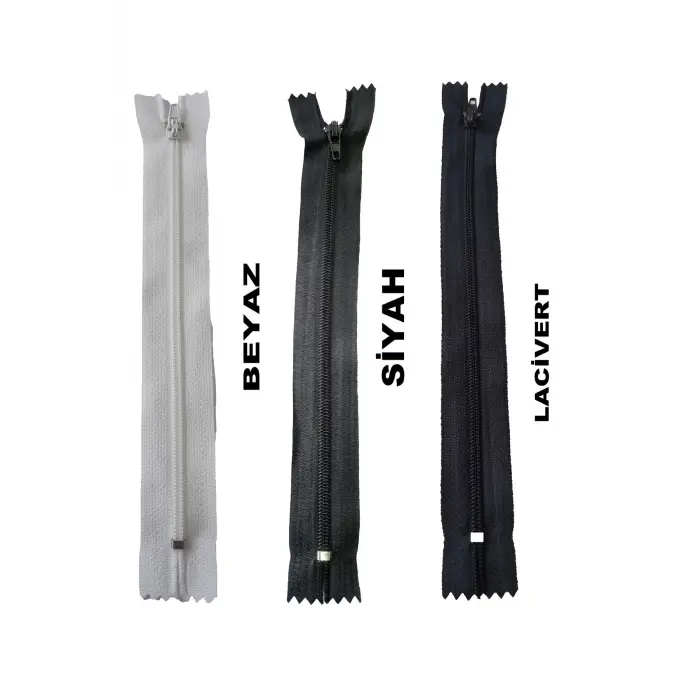 18 santim fermuar 7 adet siyah 7 adet beyaz 6 adet lacivert pantolon fermuar plastik dişli