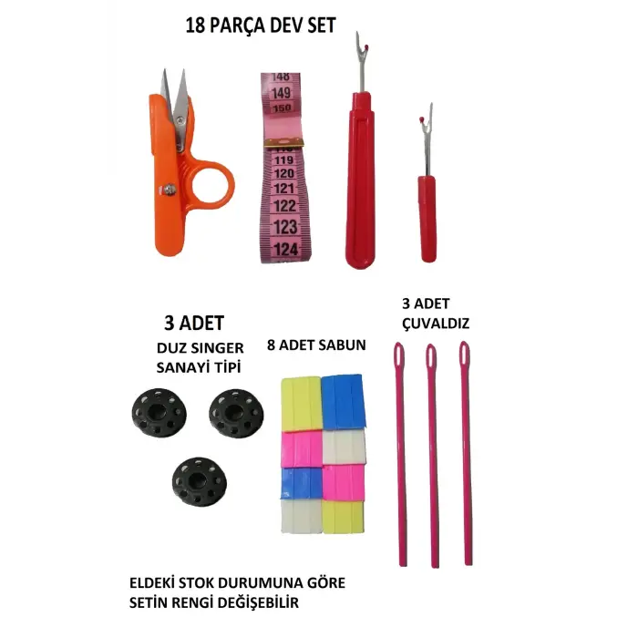 18 Parça Dikiş Seti Mezura Makas Masura Çizgi taşı Çuvaldız Dikiş Sökücü terzi seti