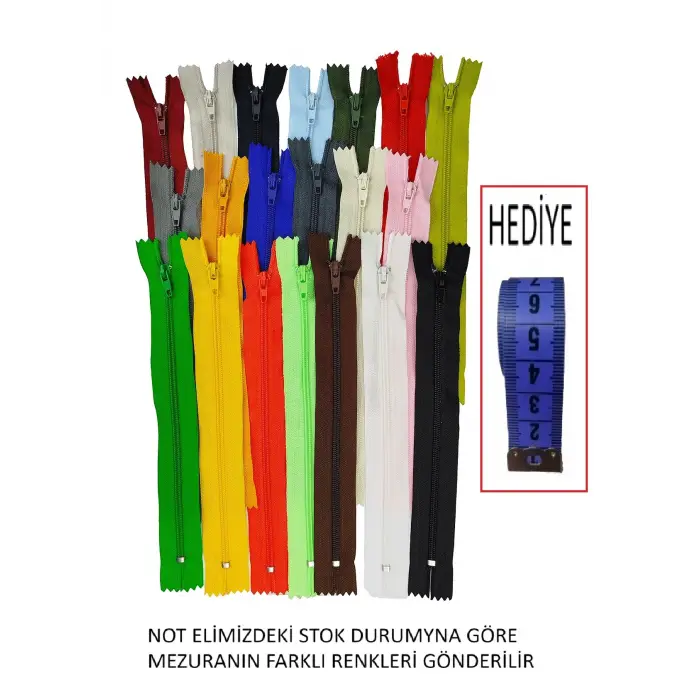 Fermuar 18 cm 20 Adet Karışık Renk Seti + Mezura Hediyeli