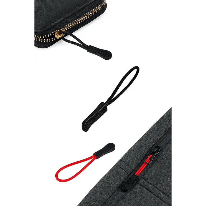 Fermuar Çekme İpi 20 Adet Fermuar Elcik (10 Siyah + 10 Kırmızı) Çanta Mont Valiz Uyumlu