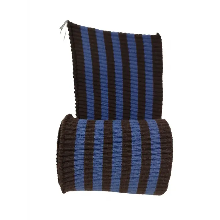 Fitilli Ribana Triko Dokuma Kol Etek Bandı Kahverengi Mavi Çizgili 72x8 cm 1 Adet T549