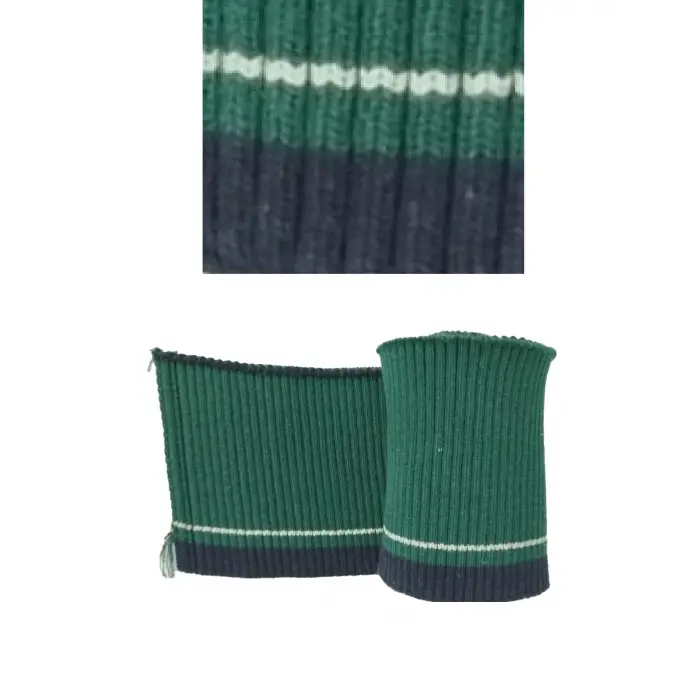 Kol Ribanası Triko Fitilli 2x1 Bant Yeşil Zemin Lacivert-Beyaz Çizgili (En 90 Boy 8 cm 1 Adet) T 546