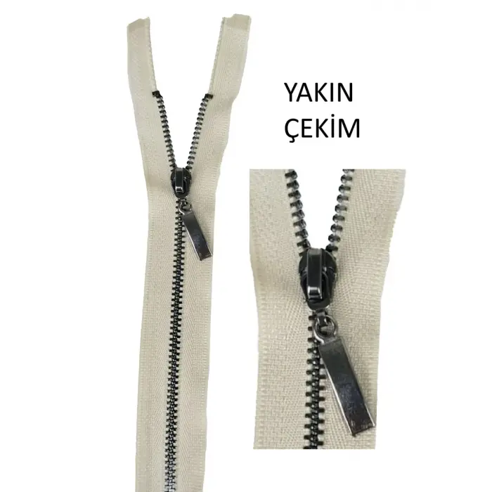Metal dişli fermuar bej 55 cm 1 Adet Çok Amaçlı Kullanım F-701