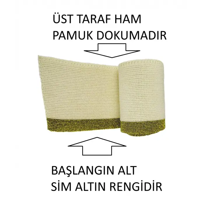 Triko Dokuma Ribana Bant Altın Simli Bej Ham Pamuk Kenar Paça Kol Ucu Onarım ve Tasarım 98x7 cm 1 Adet T506