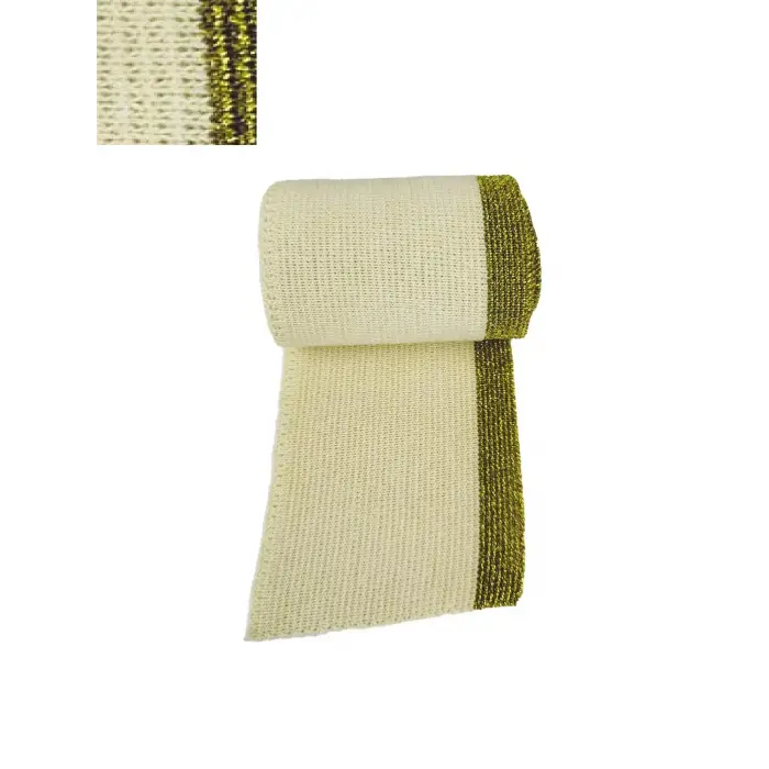 Triko Dokuma Ribana Bant Altın Simli Bej Ham Pamuk Kenar Paça Kol Ucu Onarım ve Tasarım 98x7 cm 1 Adet T506