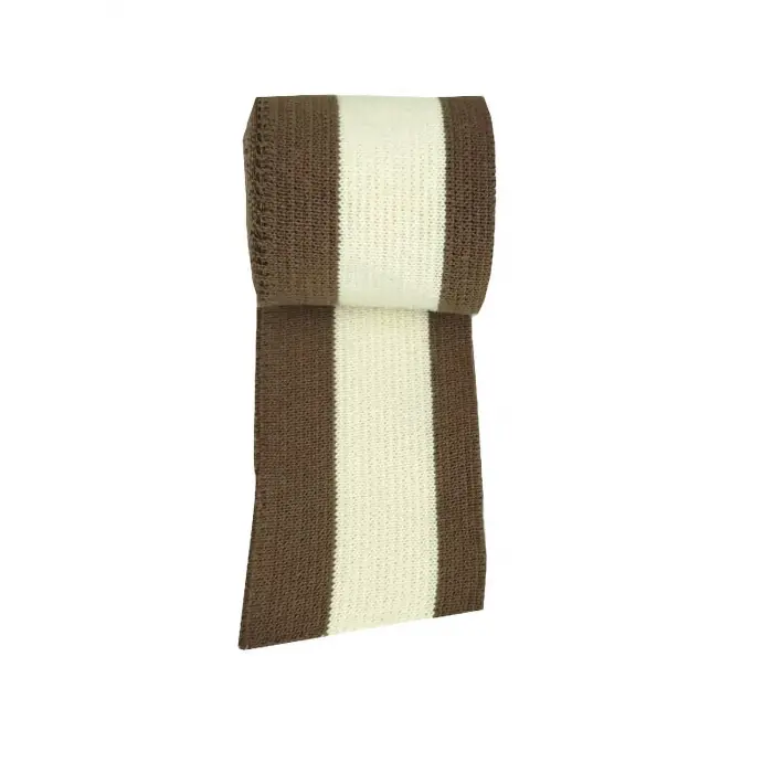 Ribana Şerit Triko Dokuma Triko Bant Kahverengi Ortası Ham Bej En 94 cm Boy 4.5 cm Çok Amaçlı Kumaş 1 Adet T503