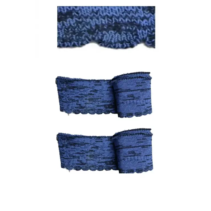 Triko Dokuma Ribana Şerit Mavi Siyah Ajurlu Alacalı En 95 cm Boy 4.5 cm 2 Adet T-512