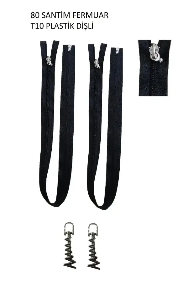 2 Adet 80 cm Plastik Dişli Fermuar Seti T10 Model