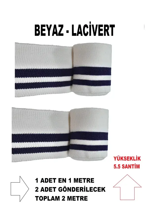 2 Adet Çizgili Ribana Bant Triko Dokuma – Beyaz Lacivert T 541