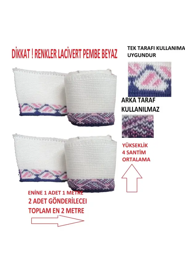 2 Adet Triko Ribana Şerit Bant Tek Taraflı Kullanıma Uygun – Beyaz Lacivert Pembe T 539