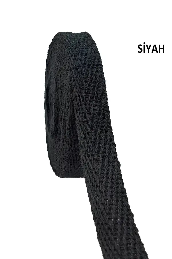 Balıksırtı Ekstrafor Siyah 1 cm x 20 m – Giyim Dikişlerinde Kenar Kapatma ve Bitiş İçin Pamuklu Dar Dokuma