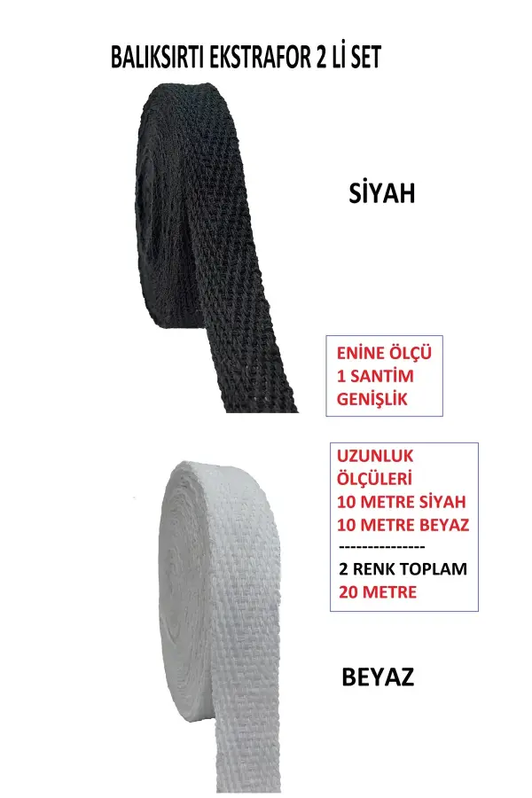 Ekstrafor Şerit 10 Metre Siyah 10 Metre Beyaz 1 Santim Genişlik Toplam 20 Metre