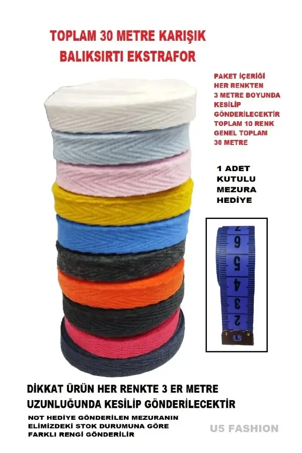 10 Renk 1 Cm Eninde Dar Dokuma Şerit Bant Balıksırtı Ekstrafor Mezura Hediye