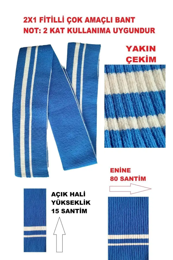 2x1 Fitilli Çok Amaçlı Kolej Ribana Kol Etek Bantı (TRİKO DOKUMA) 1 Adet