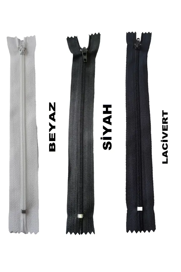 18 santim fermuar 7 adet siyah 7 adet beyaz 6 adet lacivert pantolon fermuar plastik dişli