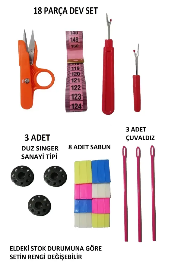 18 Parça Dikiş Seti Mezura Makas Masura Çizgi taşı Çuvaldız Dikiş Sökücü terzi seti