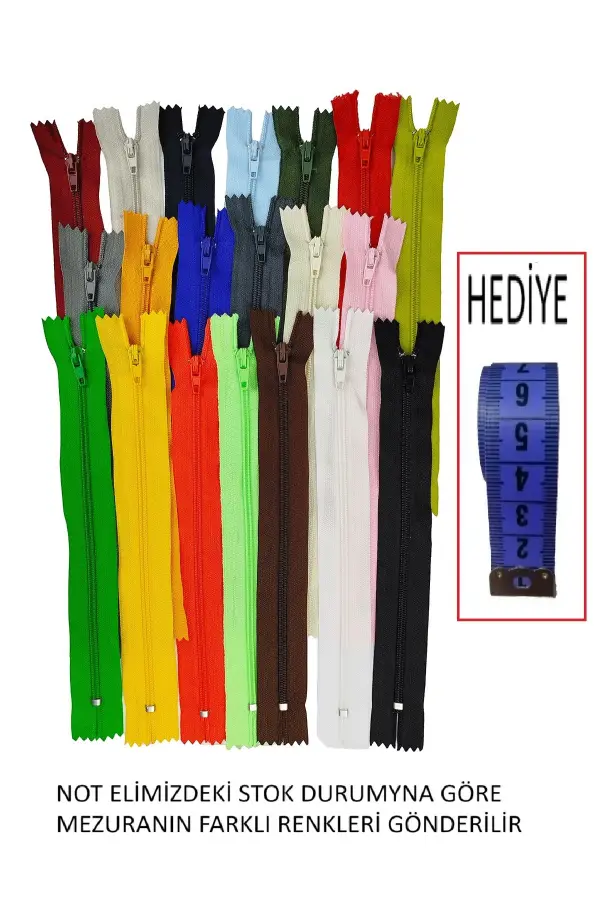 Fermuar 18 cm 20 Adet Karışık Renk Seti + Mezura Hediyeli