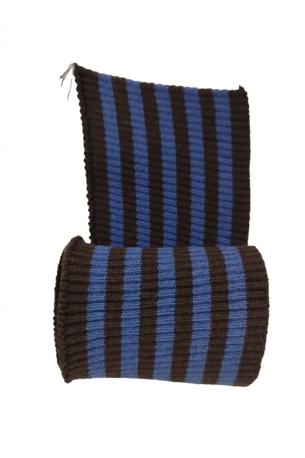 Fitilli Ribana Triko Dokuma Kol Etek Bandı Kahverengi Mavi Çizgili 72x8 cm 1 Adet T549
