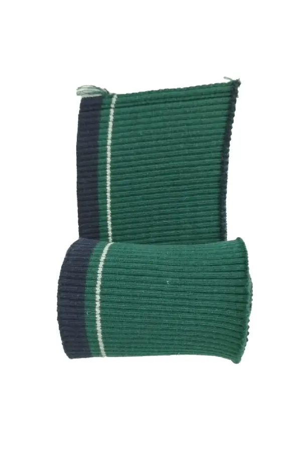 Kol Ribanası Triko Fitilli 2x1 Bant Yeşil Zemin Lacivert-Beyaz Çizgili (En 90 Boy 8 cm 1 Adet) T 546