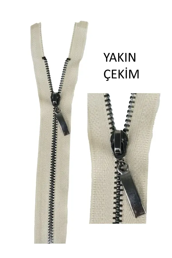 Metal dişli fermuar bej 55 cm 1 Adet Çok Amaçlı Kullanım F-701
