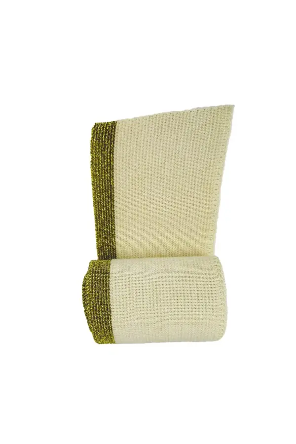 Triko Dokuma Ribana Bant Altın Simli Bej Ham Pamuk Kenar Paça Kol Ucu Onarım ve Tasarım 98x7 cm 1 Adet T506