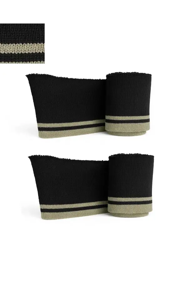 Ribana Bant Siyah Bej Çizgili Kumaş 1 Metre En 6 cm Yükseklik (2 Adet)