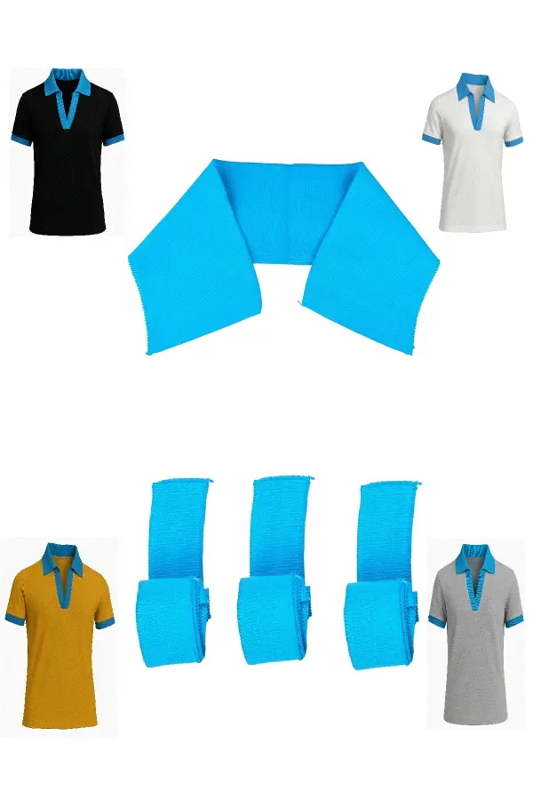 Ribana Yaka Polo Yaka Manşet Takımı Turkuaz Mavi (1 Yaka + 3 Bant)