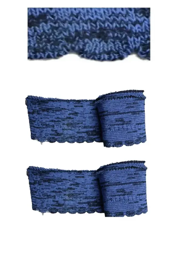 Triko Dokuma Ribana Şerit Mavi Siyah Ajurlu Alacalı En 95 cm Boy 4.5 cm 2 Adet T-512