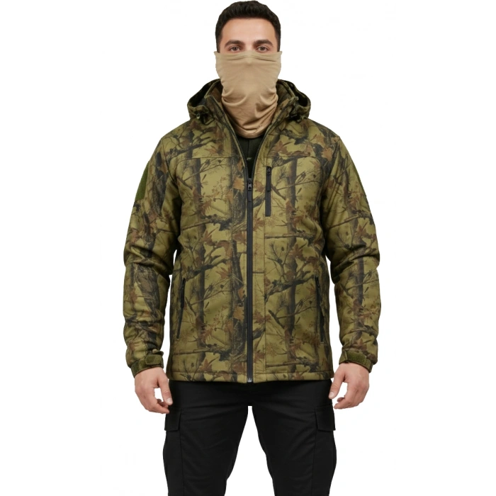 SOFT SHELL MONT ORMAN DESEN HAKİ ÇİFT KAT POLARLI