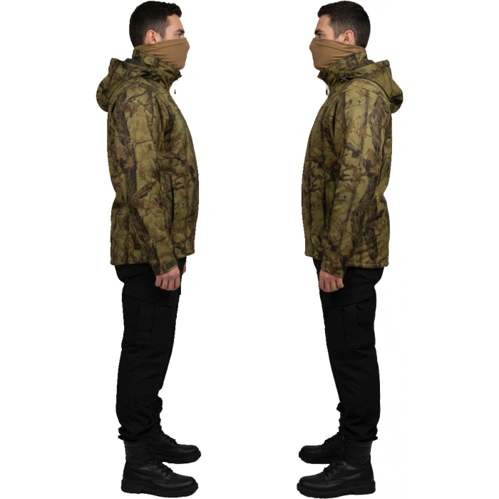 SOFT SHELL MONT ORMAN DESEN HAKİ ÇİFT KAT POLARLI