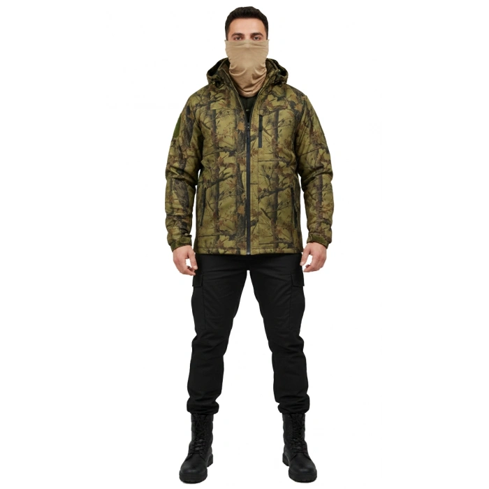 SOFT SHELL MONT ORMAN DESEN HAKİ ÇİFT KAT POLARLI