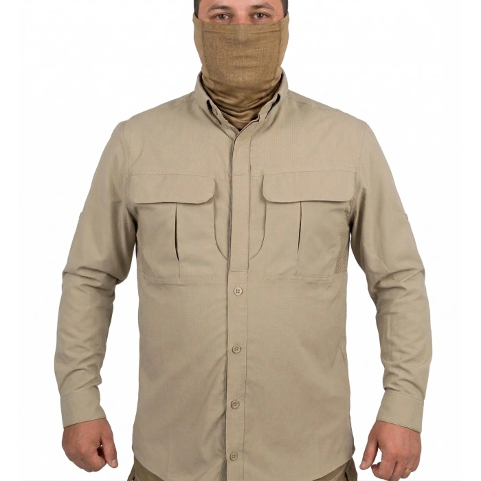 TREKKİNG GÖMLEK BEJ OUTDOOR TACTİCAL KORUMA GÖMLEĞİ LİKRALI
