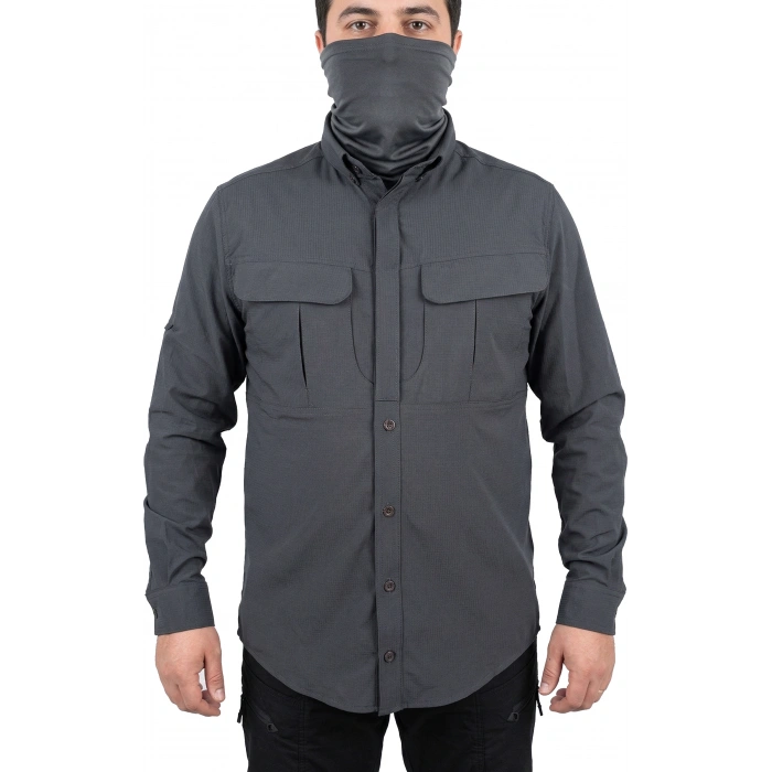 TREKKİNG GÖMLEK ANTRASİT OUTDOOR TACTİCAL KORUMA GÖMLEĞİ LİKRALI