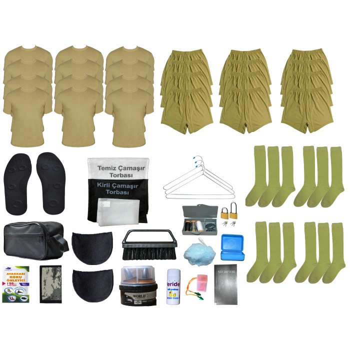 ACEMİ VE BEDELLİ ASKER TEMEL İHTİYAÇ SETİ YAZLIK 12li SET 57 PARÇA