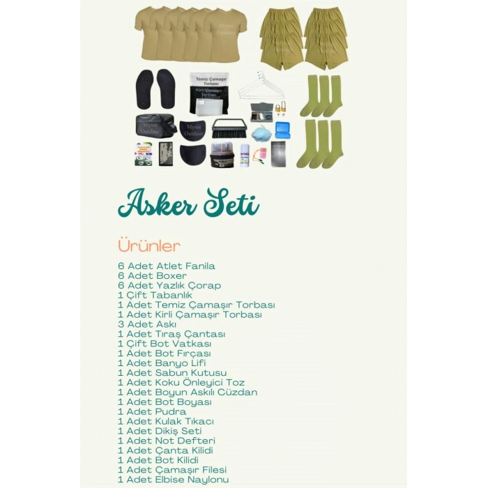 ACEMİ VE BEDELLİ ASKER TEMEL İHTİYAÇ SETİ YAZLIK 6LI SET 39 PARÇA